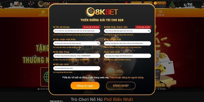 Hướng Dẫn Đăng Ký tham gia tại 8KBET 